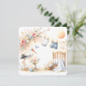 Stork and Baby Clothes Soft Pastel Baby Background Kaart (Staand voorkant)
