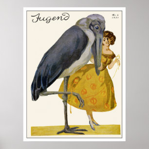 Stork and Young Woman - Art Nouveau - Jugend Poster