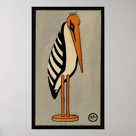 Stork - Antiquarian, Colorful Book Illustration Poster (Voorkant)