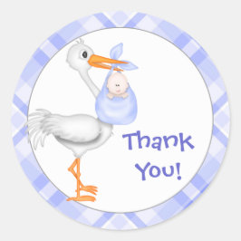 Stork & Baby Boy Dank je Ronde Sticker