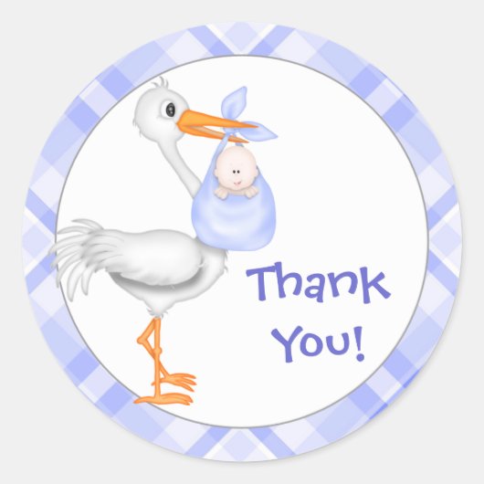 Stork & Baby Boy Dank je Ronde Sticker (Voorkant)