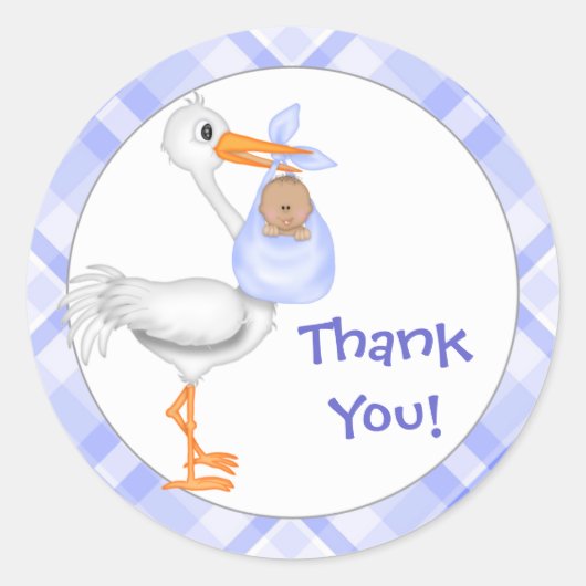 Stork & Baby Boy (donkere huid) Dank u Ronde Sticker (Voorkant)
