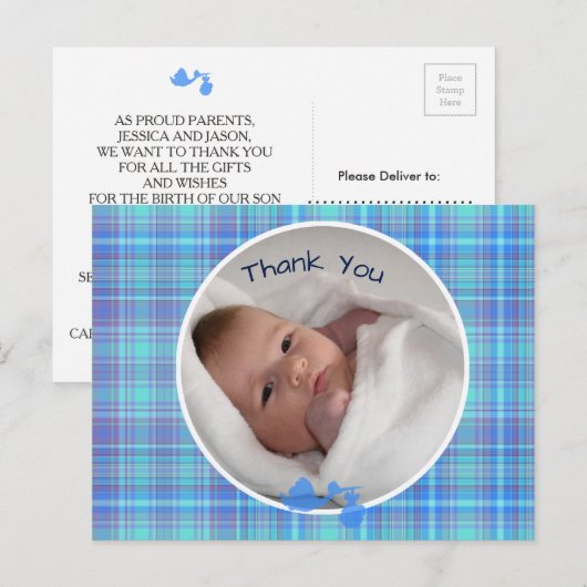 Stork baby boy foto aankondiging (Voorkant / Achterkant)