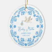 Stork Baby Boy Geboorteaankondiging Kerstmis Keramisch Ornament (Links)