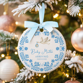 Stork Baby Boy Geboorteaankondiging Kerstmis Keramisch Ornament