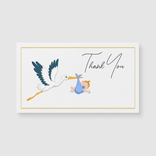 Stork Baby Boy met Elegant Script Bedankt (Voorkant)