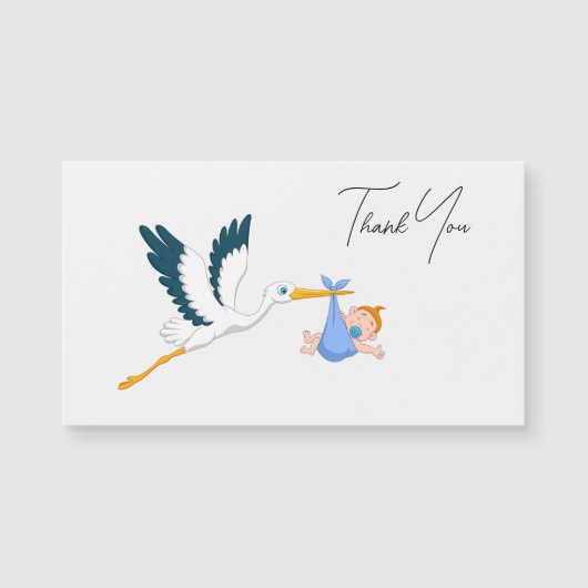 Stork Baby Boy met Elegant Script Bedankt (Voorkant)