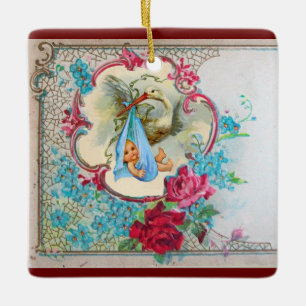 STORK BABY BOY SHOWER 2 Blue Aquamarine Keramisch Ornament