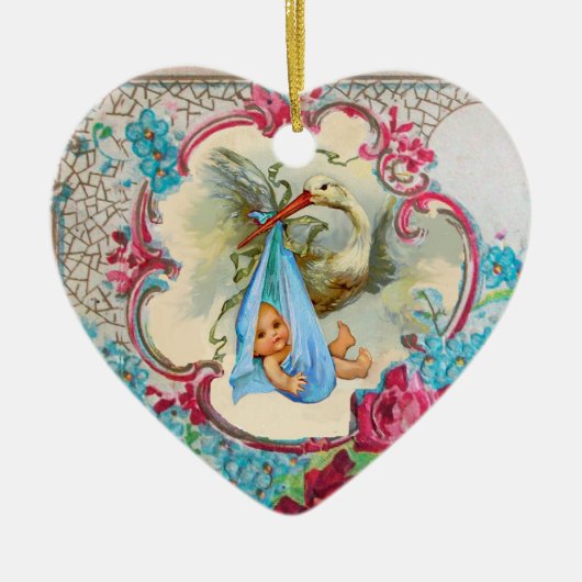 STORK BABY BOY SHOWER 2 MONOGRAM Blue Aquamarine Keramisch Ornament (Voorkant)