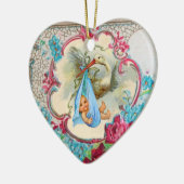 STORK BABY BOY SHOWER 2 MONOGRAM Blue Aquamarine Keramisch Ornament (Links)