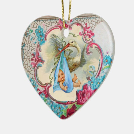 STORK BABY BOY SHOWER 2 MONOGRAM Blue Aquamarine Keramisch Ornament (Links)