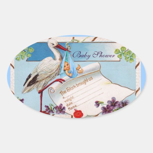 STORK BABY BOY SHOWER 2 OVALE STICKER (Voorkant)