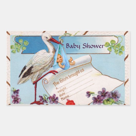 STORK BABY BOY SHOWER 2 RECHTHOEKIGE STICKER (Voorkant)