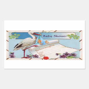 STORK BABY BOY SHOWER 2 RECHTHOEKIGE STICKER