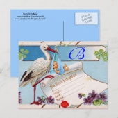 STORK BABY BOY SHOWER 2 UITNODIGING BRIEFKAART (Voorkant / Achterkant)