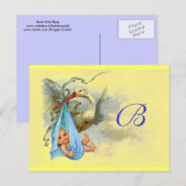 STORK BABY BOY SHOWER 2 UITNODIGING BRIEFKAART (Voorkant / Achterkant)