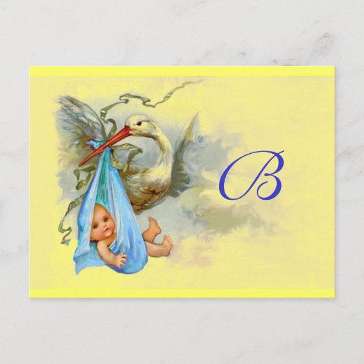 STORK BABY BOY SHOWER 2 UITNODIGING BRIEFKAART (Voorkant)