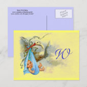 STORK BABY BOY SHOWER 2 UITNODIGING BRIEFKAART (Voorkant / Achterkant)