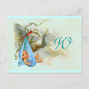 STORK BABY BOY SHOWER 2 UITNODIGING BRIEFKAART