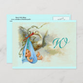 STORK BABY BOY SHOWER 2 UITNODIGING BRIEFKAART (Voorkant / Achterkant)