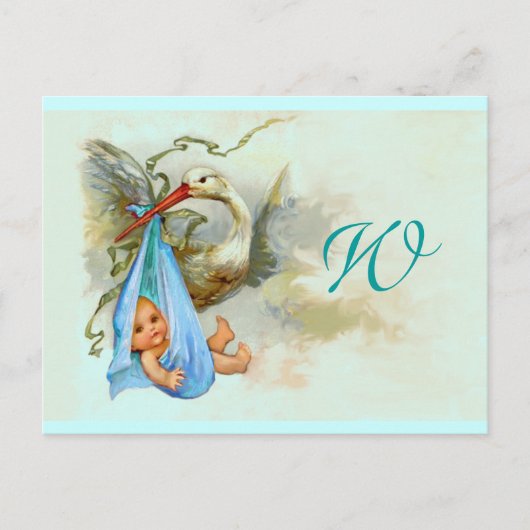 STORK BABY BOY SHOWER 2 UITNODIGING BRIEFKAART (Voorkant)