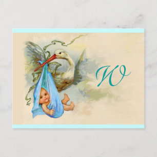 STORK BABY BOY SHOWER 2 UITNODIGING BRIEFKAART