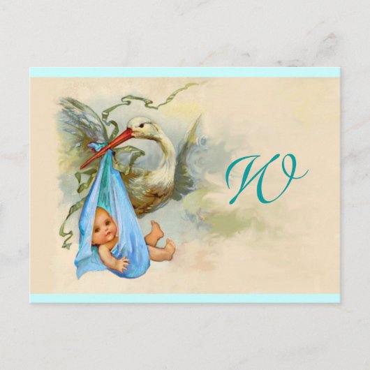 STORK BABY BOY SHOWER 2 UITNODIGING BRIEFKAART (Voorkant)