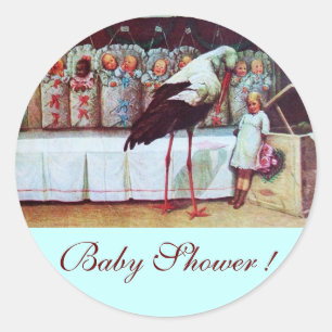 STORK BABY BOY SHOWER 3 blue Ronde Sticker