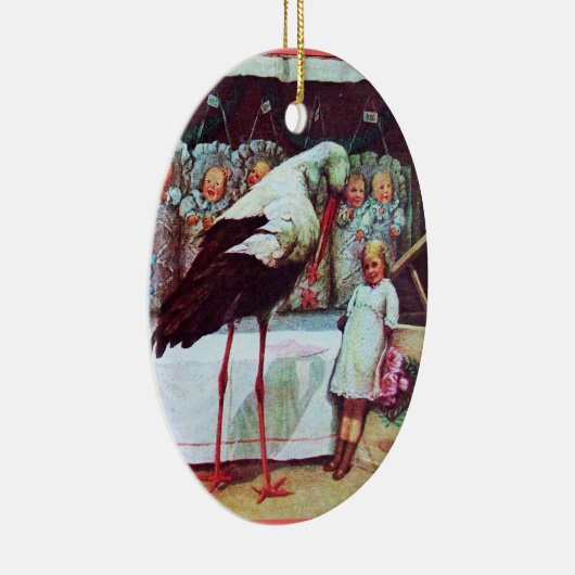 STORK BABY BOY SHOWER 3 MONOGRAM Red Ruby Keramisch Ornament (Rechts)