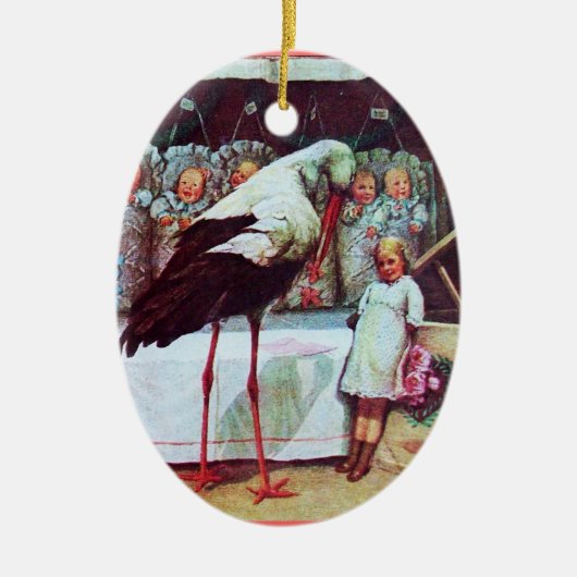 STORK BABY BOY SHOWER 3 MONOGRAM Red Ruby Keramisch Ornament (Voorkant)