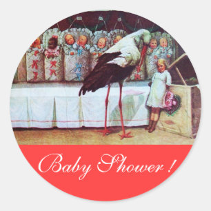 STORK BABY BOY SHOWER 3 red Ronde Sticker