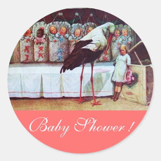 STORK BABY BOY SHOWER 3 roze Ronde Sticker (Voorkant)