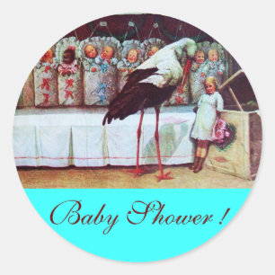 STORK BABY BOY SHOWER 3 turquase Ronde Sticker