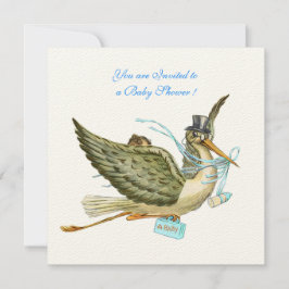 STORK BABY BOY SHOWER, blauw crèmepapier Kaart