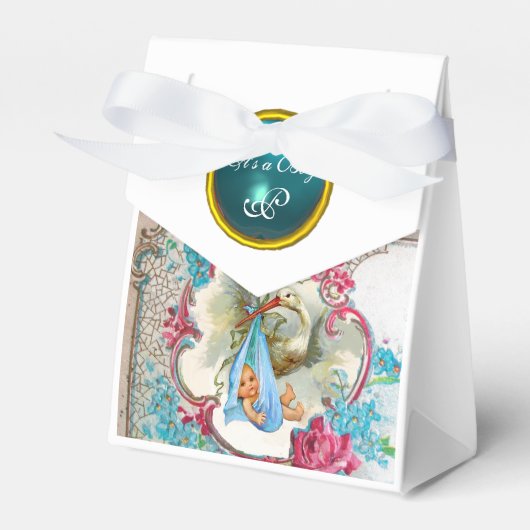 STORK BABY BOY SHOWER BLUE GEM MONOGRAM White Bedankdoosjes (Voorkant Zijde)