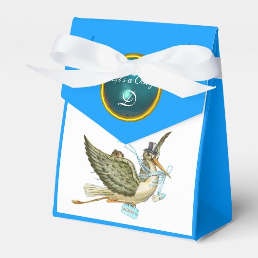 STORK BABY BOY SHOWER BLUE GEM STONE MONOGRAM BEDANKDOOSJES (Voorkant Zijde)