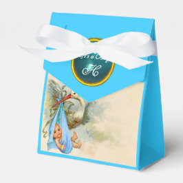 STORK BABY BOY SHOWER BLUE GEM STONE MONOGRAM BEDANKDOOSJES