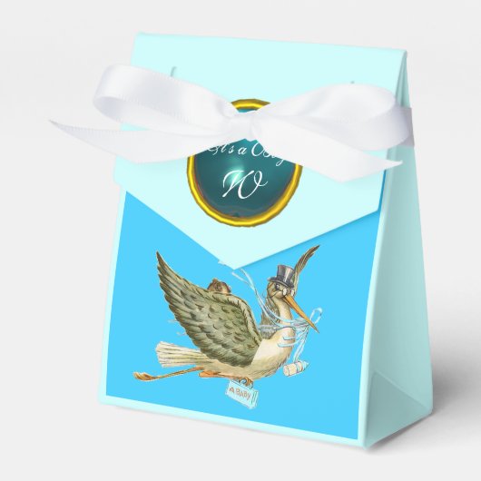 STORK BABY BOY SHOWER BLUE GEM STONE MONOGRAM BEDANKDOOSJES (Voorkant Zijde)