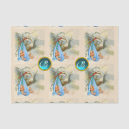 STORK BABY BOY SHOWER BLUE GEM STONE MONOGRAM TISSUEPAPIER