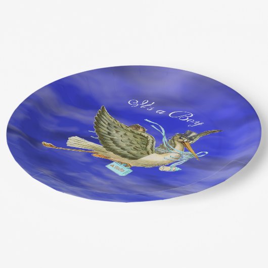 STORK BABY BOY SHOWER Blue Sky Papieren Bordje (Gekanteld)