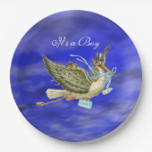 STORK BABY BOY SHOWER Blue Sky Papieren Bordje (Voorkant)