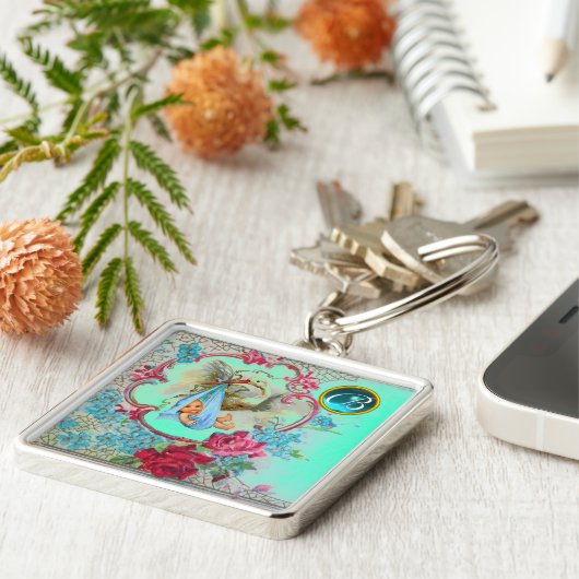 STORK BABY BOY SHOWER GEM MONOGRAM SLEUTELHANGER (Zijkant)