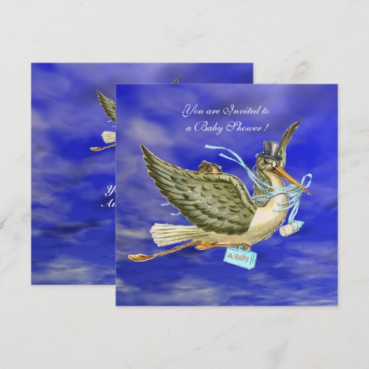 STORK BABY BOY SHOWER KAART (Voorkant / Achterkant)