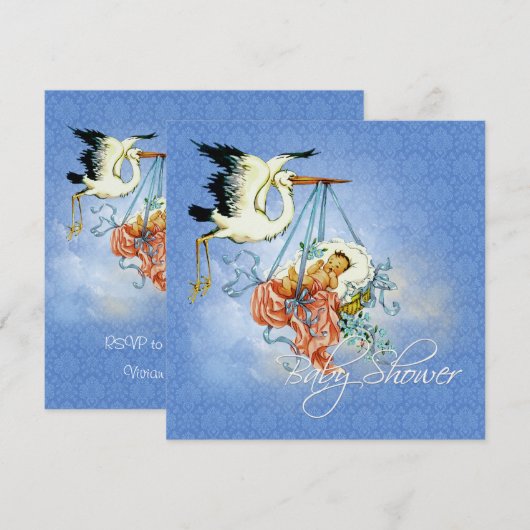  Stork Baby Boy Shower Kaart (Voorkant / Achterkant)
