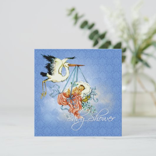  Stork Baby Boy Shower Kaart (Staand voorkant)