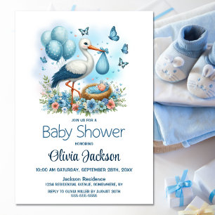 Stork Baby Boy Shower Kaart