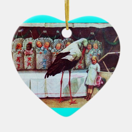 STORK BABY BOY SHOWER MONOGRAM Blue Aquamarine Keramisch Ornament (Voorkant)