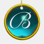 STORK BABY BOY SHOWER MONOGRAM Blue Aquamarine Keramisch Ornament (Achterkant)