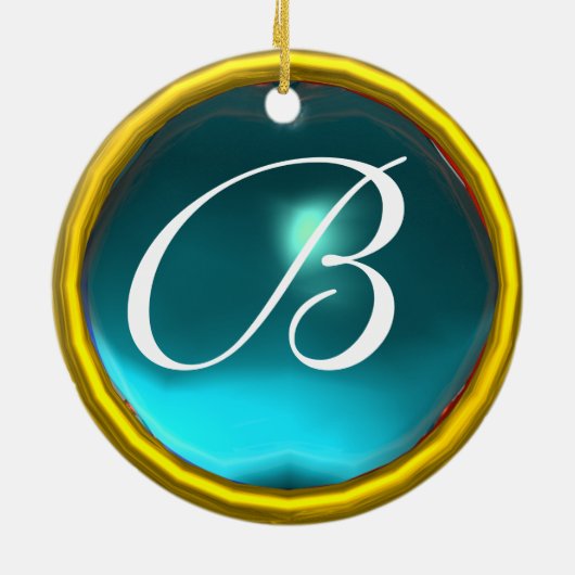 STORK BABY BOY SHOWER MONOGRAM Blue Aquamarine Keramisch Ornament (Achterkant)