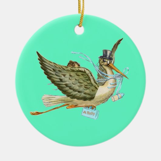 STORK BABY BOY SHOWER MONOGRAM Blue Aquamarine Keramisch Ornament (Voorkant)